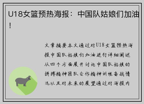 U18女篮预热海报：中国队姑娘们加油！